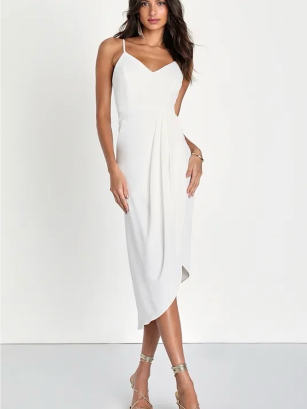 Lulu's White Asymmetrical Midi Slip Dress with Spaghetti Straps NEW small
